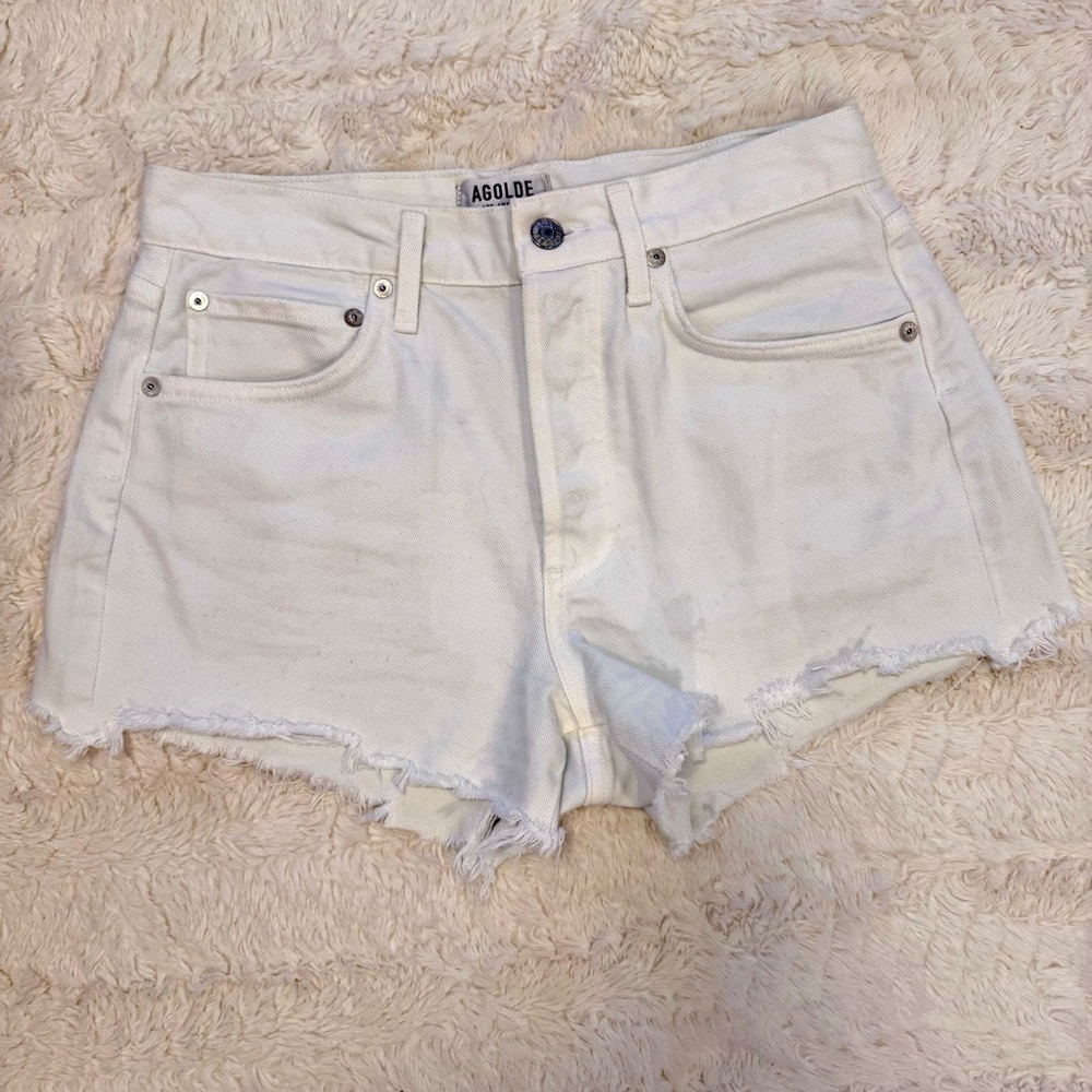 Agolde Parker White Cut Off Shorts | Size 2 | High Rise Button fly 100% cotton